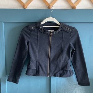 Mayoral Navy Zip-Front Eyelet Peplum Jacket